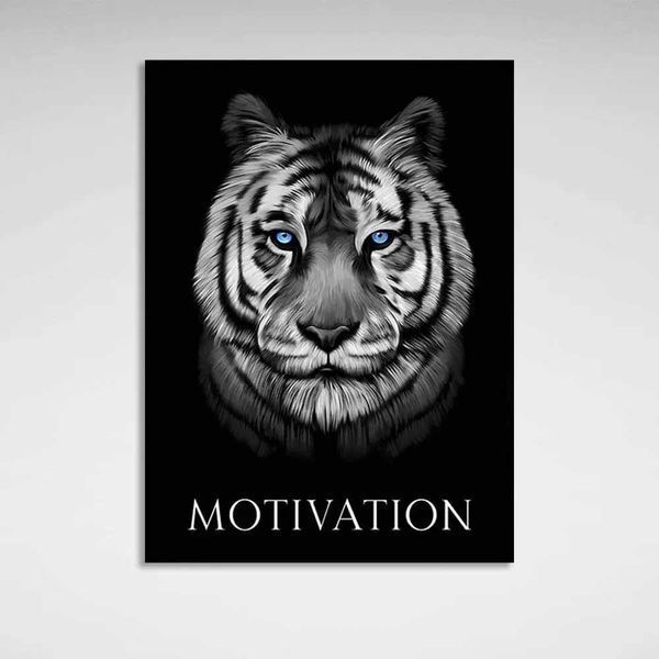 Картина на полотні на стіну Тигр на чорному тлі. Motivation 3671 фото