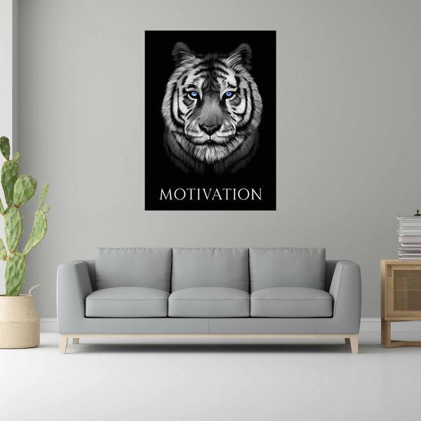 Картина на полотні на стіну Тигр на чорному тлі. Motivation 3671 фото