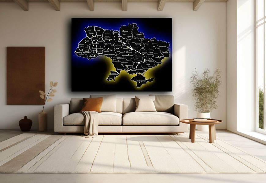 Картина на полотні Карта України на чорному тлі 2792 фото