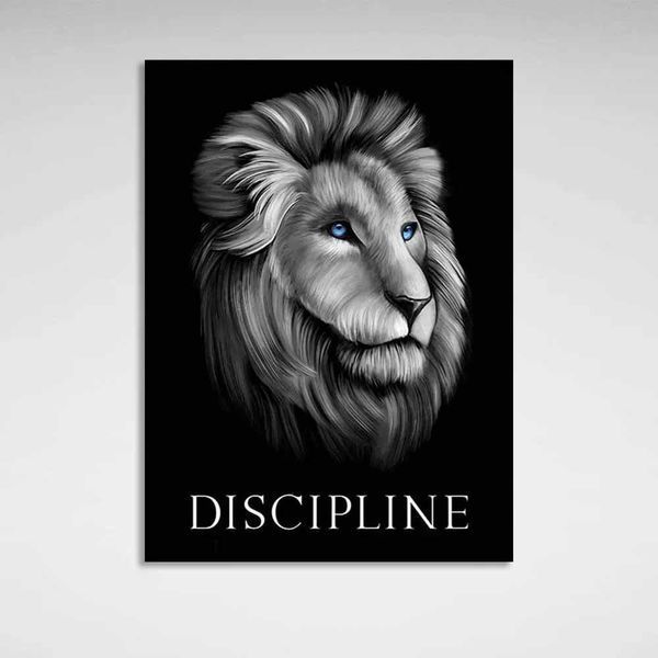 Картина на полотні на стіну Лев на чорному тлі. Discipline 2 3670 фото